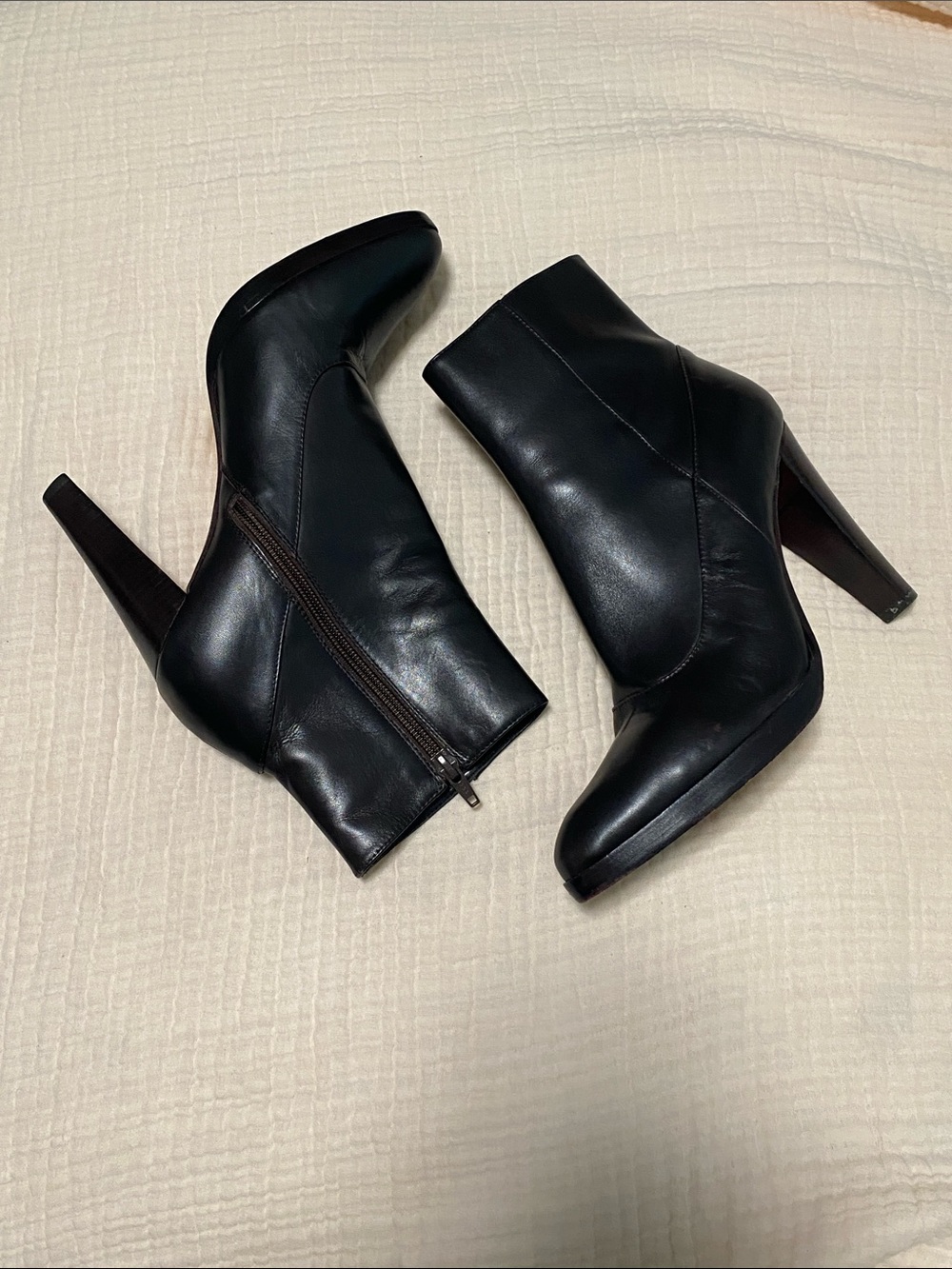 Classic Black Leather High-Heel Ankle Booties